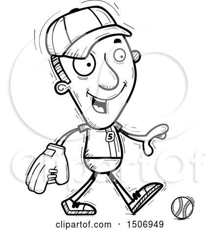 Clipart of a Black and White Walking Male Baseball Player - Royalty Free Vector Illustration by Cory Thoman