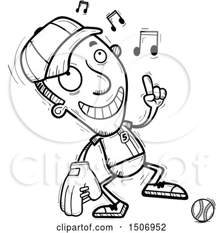 Clipart of a Black and White Happy Dancing Male Baseball Player - Royalty Free Vector Illustration by Cory Thoman