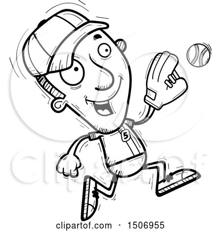 Clipart of a Black and White Running Male Baseball Player - Royalty Free Vector Illustration by Cory Thoman