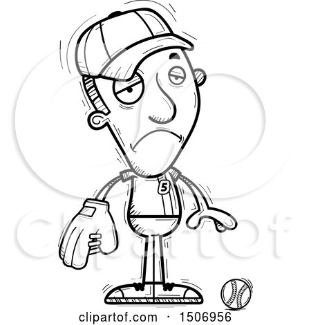 Clipart of a Black and White Sad Male Baseball Player - Royalty Free Vector Illustration by Cory Thoman