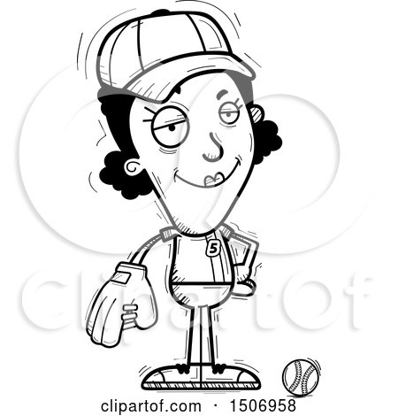 Clipart of a Black and White Confident Black Female Baseball Player - Royalty Free Vector Illustration by Cory Thoman