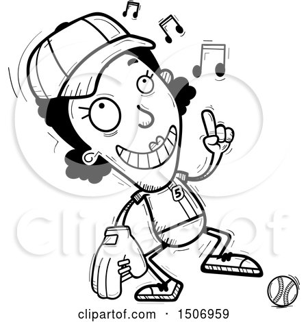 Clipart of a Black and White Happy Dancing Black Female Baseball Player - Royalty Free Vector Illustration by Cory Thoman