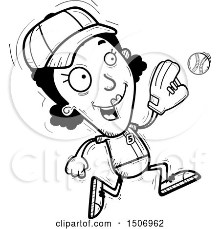 Clipart of a Black and White Running Black Female Baseball Player - Royalty Free Vector Illustration by Cory Thoman