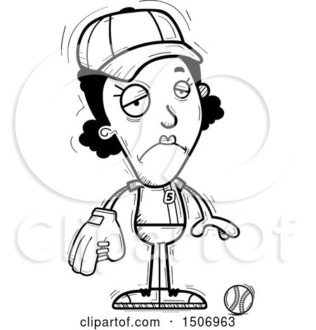 Clipart of a Black and White Sad Black Female Baseball Player - Royalty Free Vector Illustration by Cory Thoman