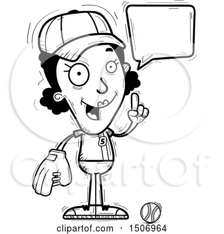 Clipart of a Black and White Talking Black Female Baseball Player - Royalty Free Vector Illustration by Cory Thoman