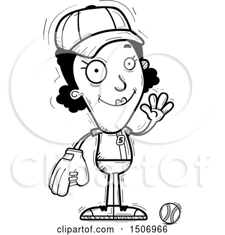 Clipart of a Black and White Waving Female Baseball Player - Royalty Free Vector Illustration by Cory Thoman