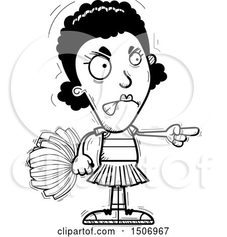 Clipart of a Black and White Mad Pointing Black Female Cheeleader - Royalty Free Vector Illustration by Cory Thoman