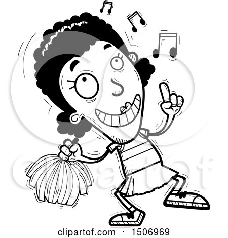 Clipart of a Black and White Happy Dancing Black Female Cheeleader - Royalty Free Vector Illustration by Cory Thoman