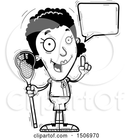 Clipart of a Black and White Talking Black Female Lacrosse Player - Royalty Free Vector Illustration by Cory Thoman
