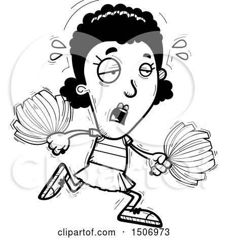 Clipart of a Black and White Tired Black Female Cheeleader - Royalty Free Vector Illustration by Cory Thoman