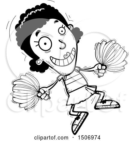Clipart of a Black and White Jumping Black Female Cheeleader - Royalty Free Vector Illustration by Cory Thoman