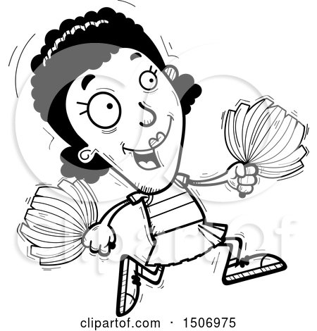 Clipart of a Black and White Running Black Female Cheeleader - Royalty Free Vector Illustration by Cory Thoman