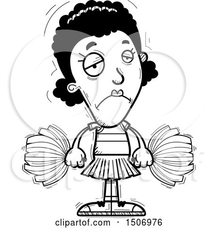 Clipart of a Black and White Sad Black Female Cheeleader - Royalty Free Vector Illustration by Cory Thoman