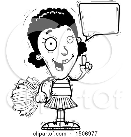 Clipart of a Black and White Talking Black Female Cheeleader - Royalty Free Vector Illustration by Cory Thoman