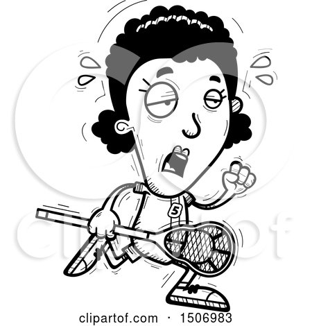 Clipart of a Black and White Tired Black Female Lacrosse Player - Royalty Free Vector Illustration by Cory Thoman