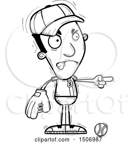 Clipart of a Black and White Mad Pointing Black Male Baseball Player - Royalty Free Vector Illustration by Cory Thoman