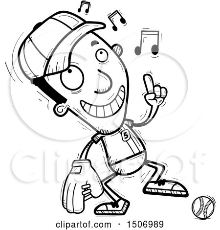 Clipart of a Black and White Happy Dancing Black Male Baseball Player - Royalty Free Vector Illustration by Cory Thoman