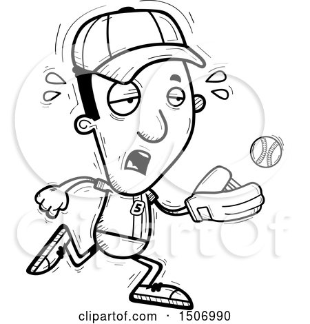 Clipart of a Black and White Tired Black Male Baseball Player - Royalty Free Vector Illustration by Cory Thoman