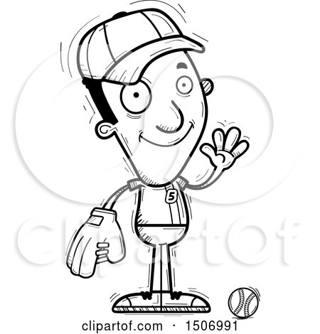 Clipart of a Black and White Waving Black Male Baseball Player - Royalty Free Vector Illustration by Cory Thoman