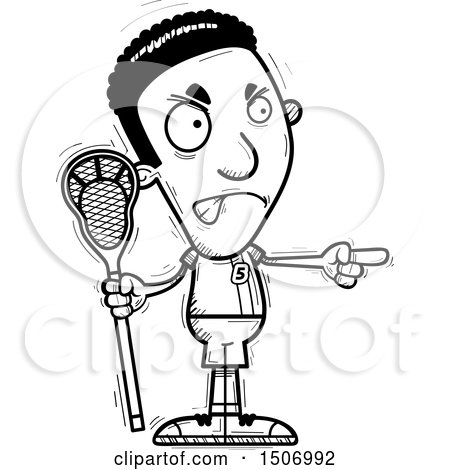 Clipart of a Black and White Mad Pointing Black Male Lacrosse Player - Royalty Free Vector Illustration by Cory Thoman