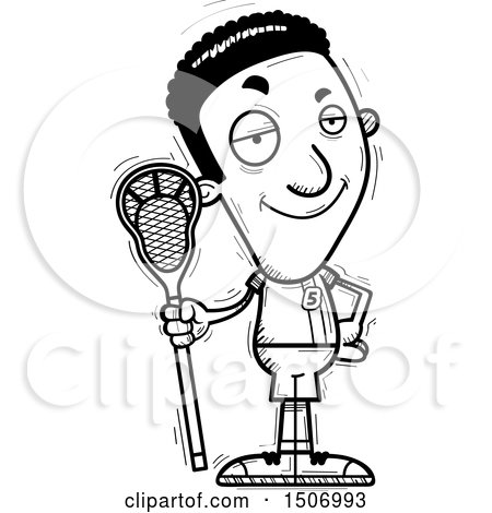 Clipart of a Black and White Confident Black Male Lacrosse Player - Royalty Free Vector Illustration by Cory Thoman