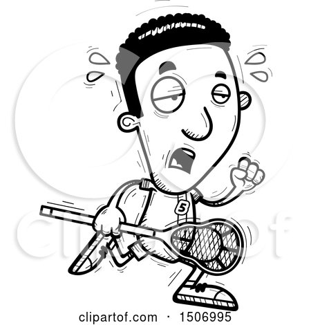 Clipart of a Black and White Tired Black Male Lacrosse Player - Royalty Free Vector Illustration by Cory Thoman