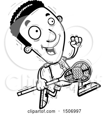 Clipart of a Black and White Running Black Male Lacrosse Player - Royalty Free Vector Illustration by Cory Thoman