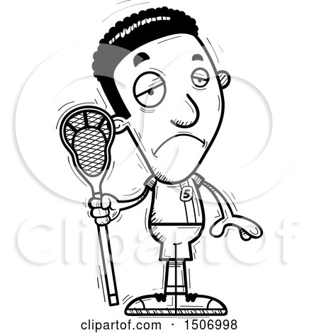 Clipart of a Black and White Sad Black Male Lacrosse Player - Royalty Free Vector Illustration by Cory Thoman