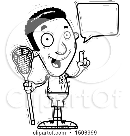 Clipart of a Black and White Talking Black Male Lacrosse Player - Royalty Free Vector Illustration by Cory Thoman