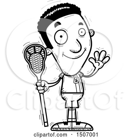 Clipart of a Black and White Waving Black Male Lacrosse Player - Royalty Free Vector Illustration by Cory Thoman
