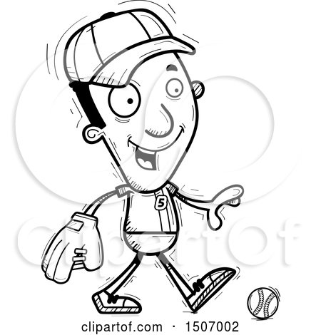 Clipart of a Black and White Walking Black Male Baseball Player - Royalty Free Vector Illustration by Cory Thoman