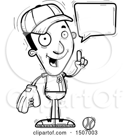 Clipart of a Black and White Talking Black Male Baseball Player - Royalty Free Vector Illustration by Cory Thoman