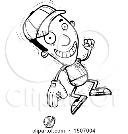 Clipart of a Black and White Jumping Black Male Baseball Player - Royalty Free Vector Illustration by Cory Thoman