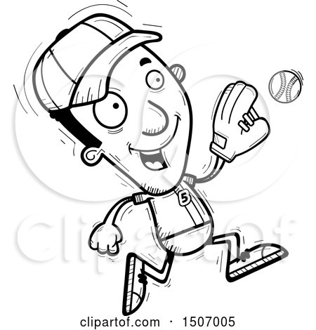 Clipart of a Black and White Running Black Male Baseball Player - Royalty Free Vector Illustration by Cory Thoman