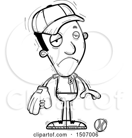 Clipart of a Black and White Depressed Black Male Baseball Player - Royalty Free Vector Illustration by Cory Thoman