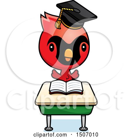Clipart of a Graduate Student Cardinal Bird Reading at a School Desk - Royalty Free Vector Illustration by Cory Thoman