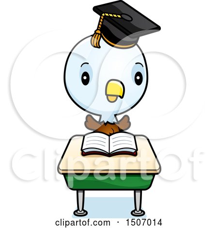 Clipart of a Graduate Student Bald Eagle Reading at a School Desk - Royalty Free Vector Illustration by Cory Thoman