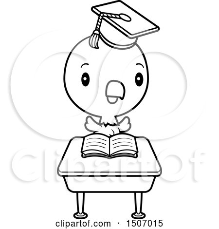 Clipart of a Black and White Graduate Student Bald Eagle Reading at a School Desk - Royalty Free Vector Illustration by Cory Thoman