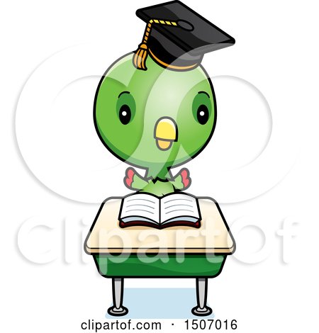 Clipart of a Graduate Student Parrot Reading at a School Desk - Royalty Free Vector Illustration by Cory Thoman