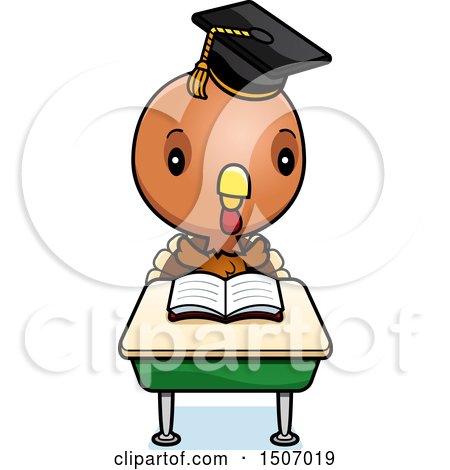 Clipart of a Graduate Student Turkey Reading at a School Desk - Royalty Free Vector Illustration by Cory Thoman