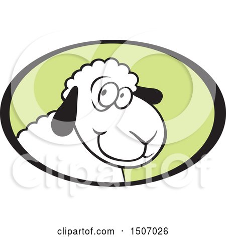 Clipart of a Sheep Mascot in a Green and Black Oval - Royalty Free Vector Illustration by Johnny Sajem
