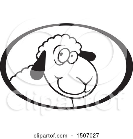 Clipart of a Black and White Sheep Mascot in a Green and Black Oval - Royalty Free Vector Illustration by Johnny Sajem