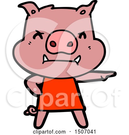 Angry Animal Clipart Cartoon Pig in Dress Pointing by lineartestpilot