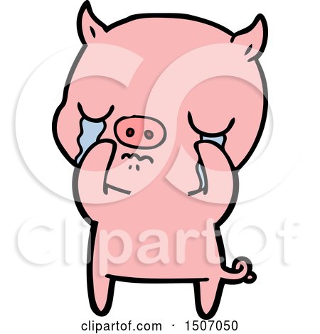 Animal Clipart Cartoon Pig Crying by lineartestpilot