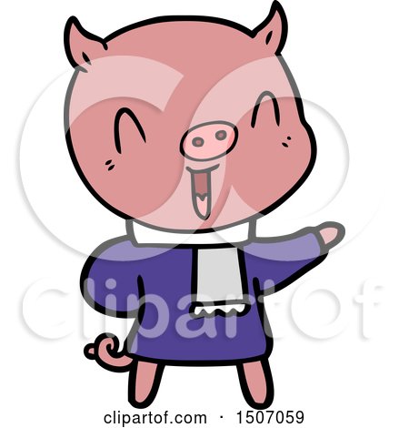 Happy Animal Clipart Cartoon Pig in Winter Clothes by lineartestpilot