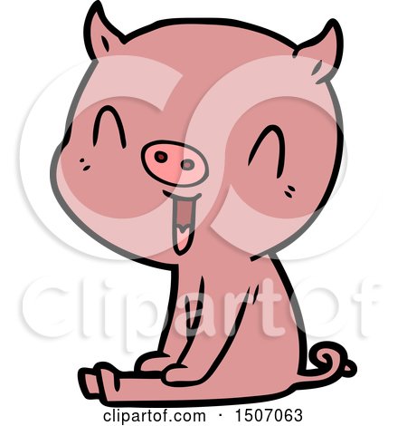 Happy Animal Clipart Cartoon Pig Sitting by lineartestpilot
