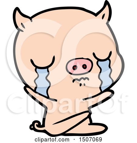Animal Clipart Cartoon Sitting Pig Crying by lineartestpilot