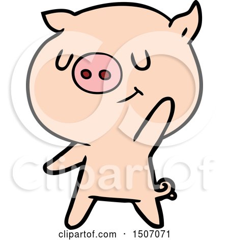 Happy Animal Clipart Cartoon Pig Waving by lineartestpilot