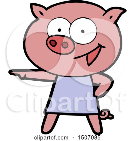 Cheerful Pig in Dress Pointing Cartoon by lineartestpilot