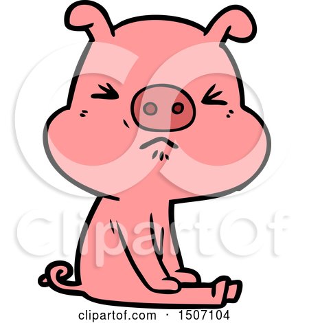 Animal Clipart Cartoon Angry Pig Sat Waiting by lineartestpilot